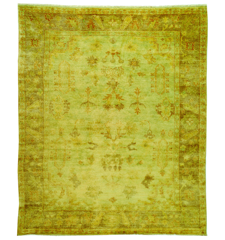 Oushak Oriental Hand-Knotted Wool Soft Green/Rust Area Rug, Rectangle 12' x 15'