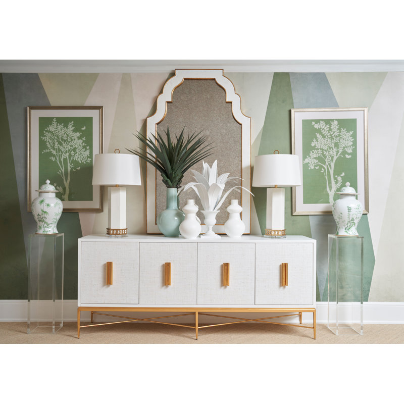 The Sensual Side Of Sleek 84'' W Sideboard, White/Antique Gold Leaf