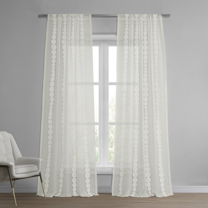 Hershman Embroidered Sheer Rod Pocket Single Curtain Panel, 50" W x 96" L, Gold