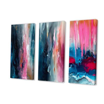 Oasis en bleu et rose II - ensemble de 3 impressions sur toile abstraites