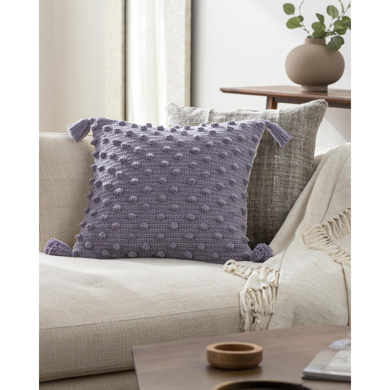 Makrome Dots Wool Blend Reversible Throw Pillow, Purple, 18"H x 18"W, Down Blend