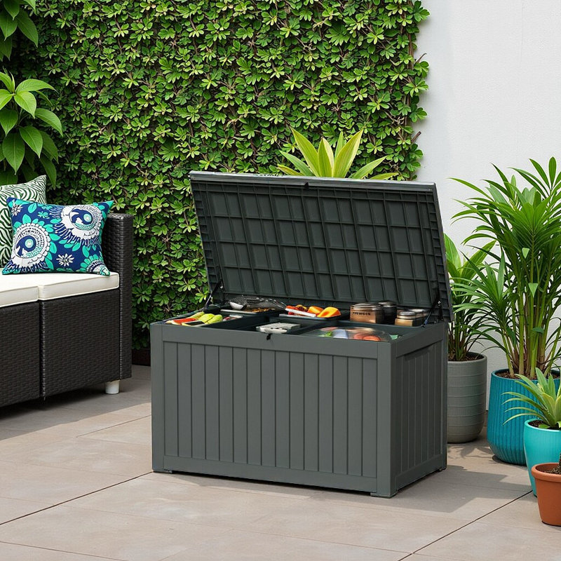 230 Gallons Water Resistant Resin Lockable Deck Box, Black