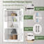 Grande armoire de rangement d'angle avec porte vitrée, tablettes réglables, style maison de campagne, blanc
