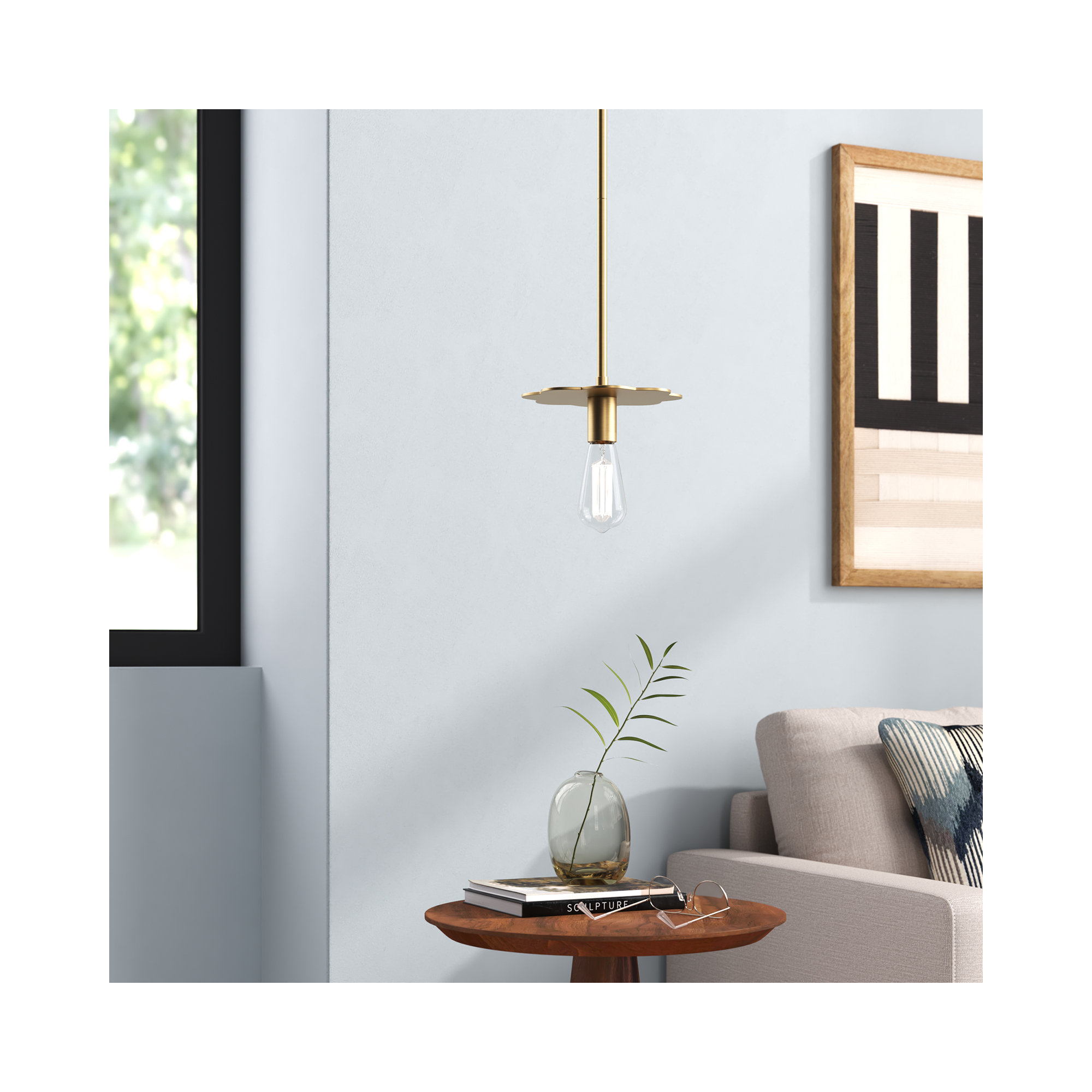 Thane Single Light Dimmable Pendant, Natural Brass