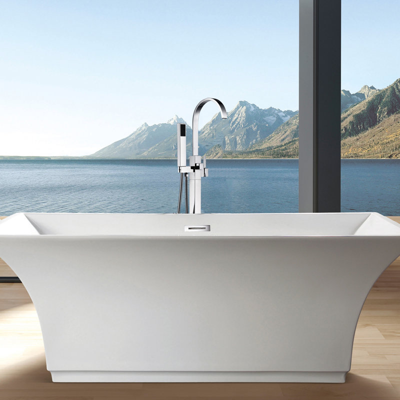 Robinet de baignoire autoportant moderne avec douche à main en métal, jet complet pour des douches élégantes et élégantes dans la salle de bain