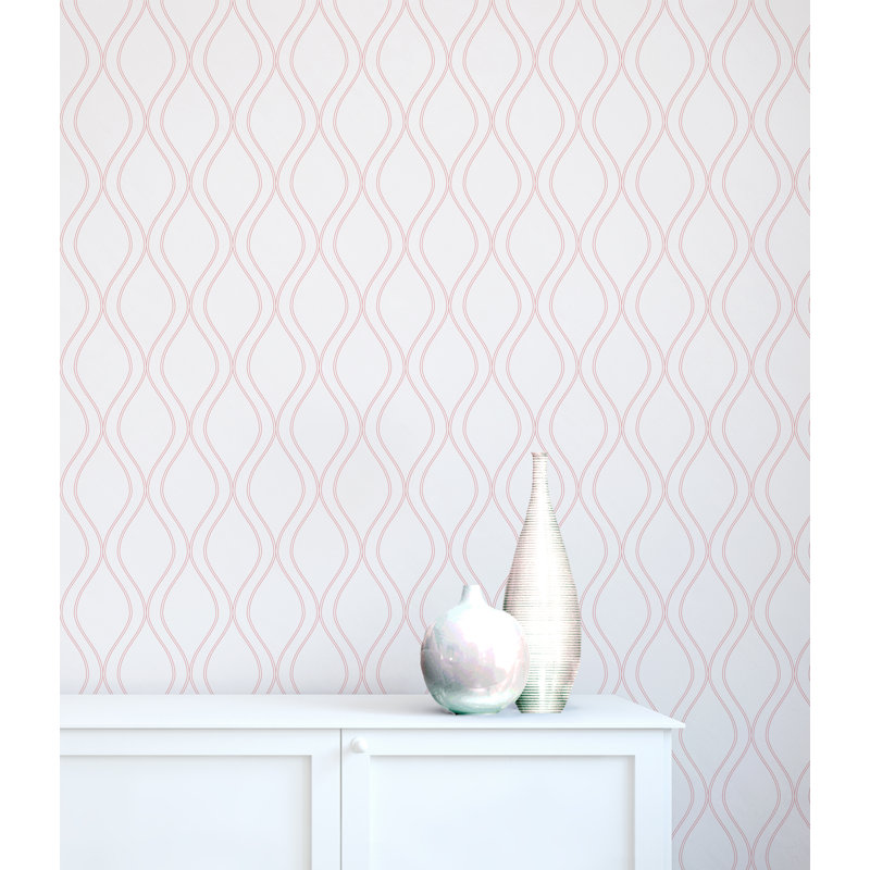 Panneau de papier peint adhésif Vaneesha Ogee, l 24 po x L 96 po, Rose/Blanc