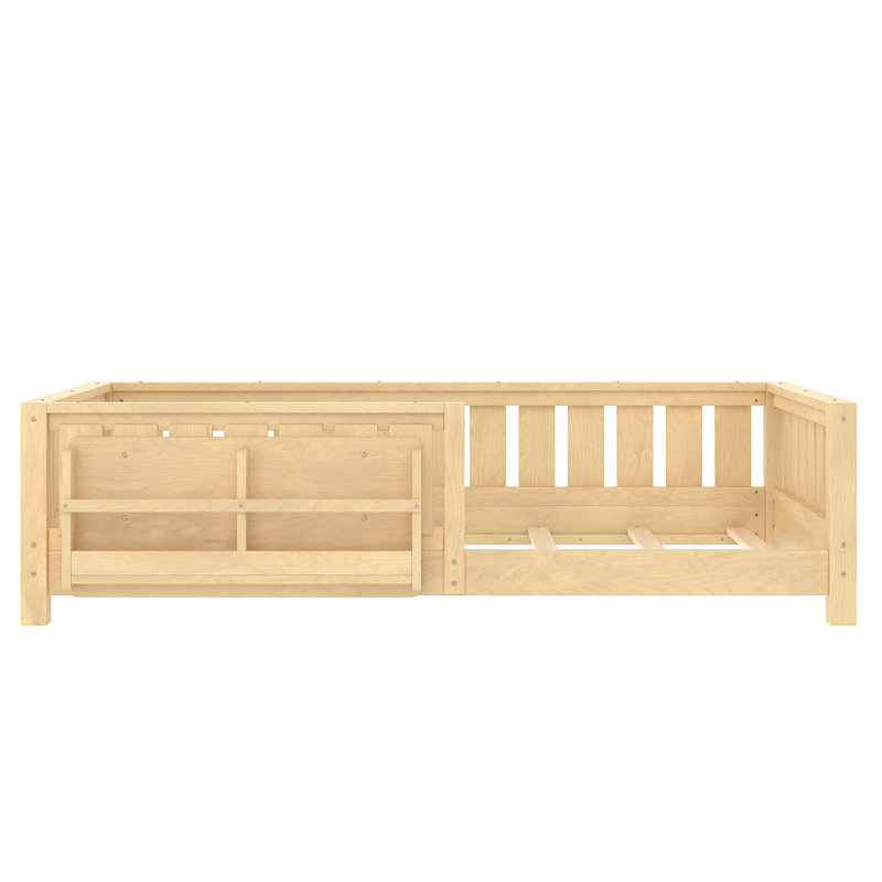Twin bed with built-in bookshelf and high-quality safety guardrail,Light Natural, Twin, Light Natural