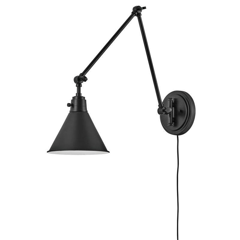 Arti 7.75-in Swing Arm Extendable Single Light Plug-In Sconce with On/Off Switch, Black