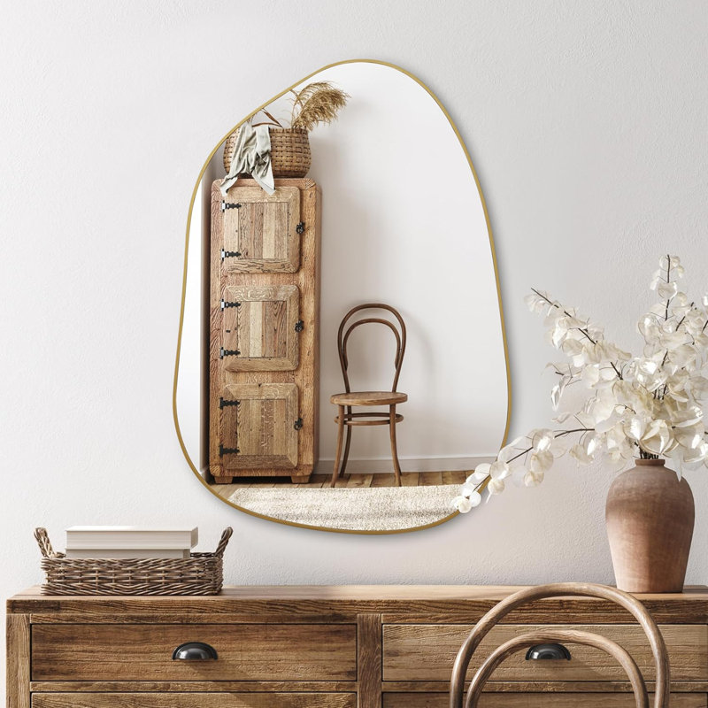 Miroir mural asymétrique irrégulier, miroir de salle de bain doré 27 po x 19 po
