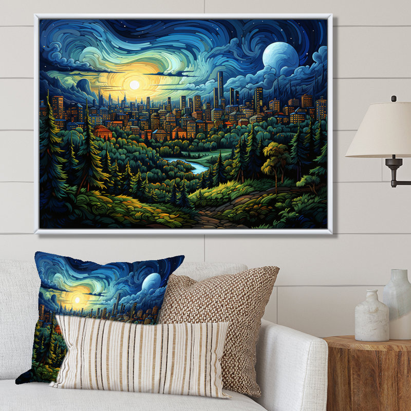 " Masterpiece Toronto The Starry II " Mixed Media Print, 24" H x 32" W x 1" D, White Floater Framed