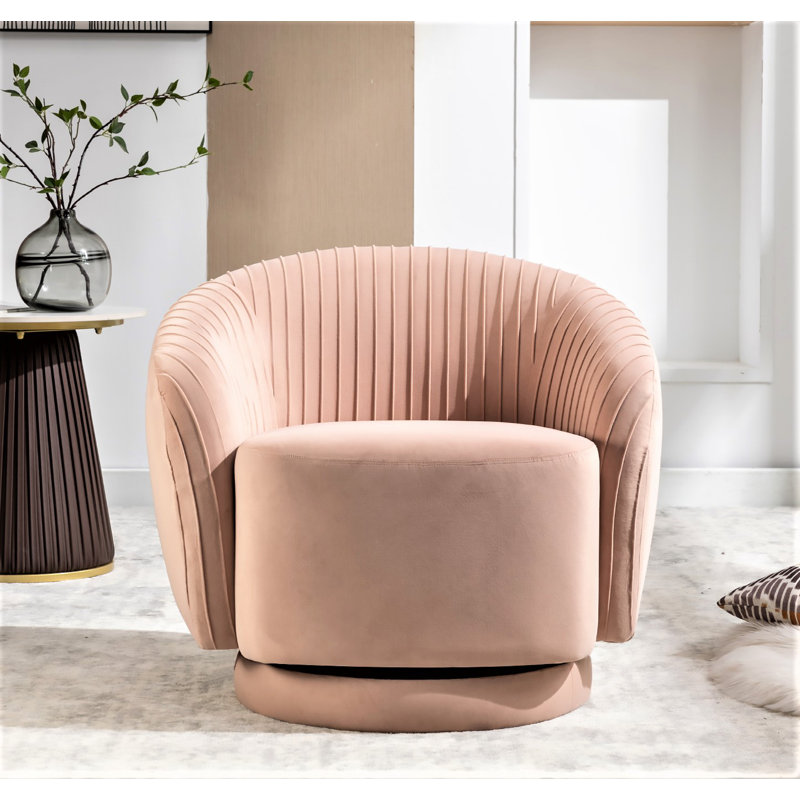 Milvo Velvet Swivel Barrel Chair, Pink Velvet