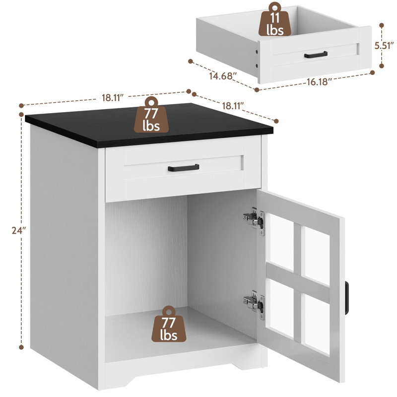 Table de bout Farmhouse avec tiroir et armoire de rangement pour le salon, Blanc