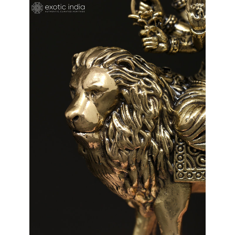 4 Inch Small Goddess Durga with Rose Quartz Gemstone Base