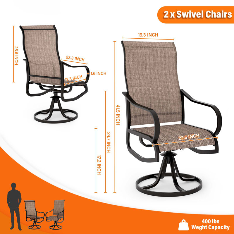 Angeli Patio Swivel Dining Armchairs, Brown