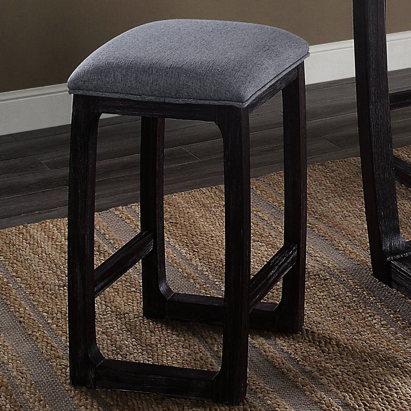 Tabouret de comptoir de hauteur rustique avec assise rembourrée grise - Coussin de chambre vieilli