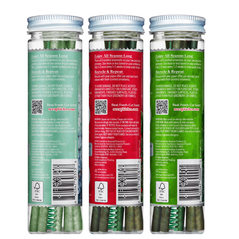 Scentsicles, ornement parfumé 6 pièces, sapin blanc d'hiver, pin Snowberry et glaçons sur bâtons d'épinette - paquet de 3