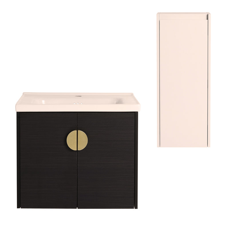 Meuble-lavabo mural 24 po avec lavabo en céramique et armoire latérale, portes