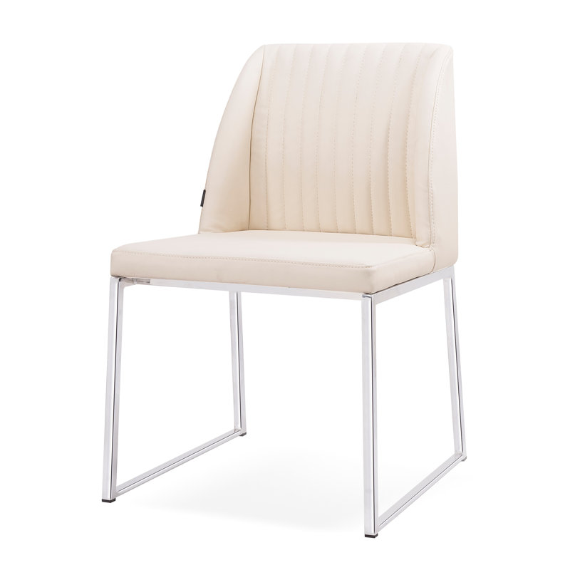Dejonae 18.5'' H Leatherette Upholstered Side Chair, Cream/Chrome