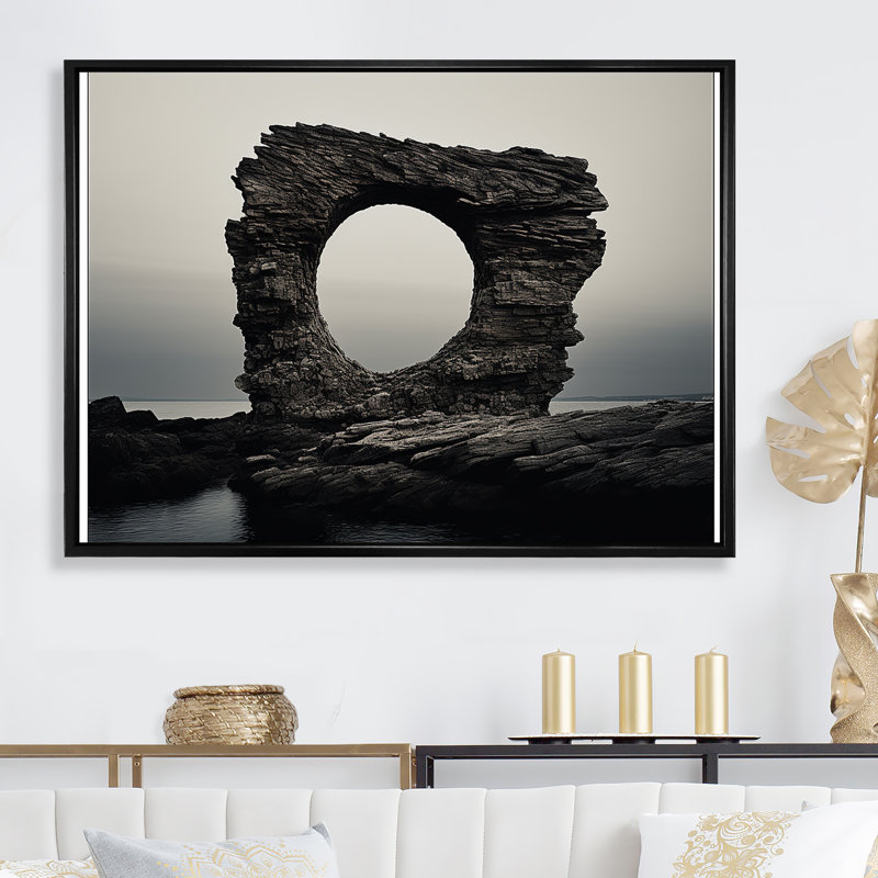 «Black Stone Geode Scenery Minimalisme» sur toile, H 24 po x l 32 po x P 1 po, Cadre flottant noir