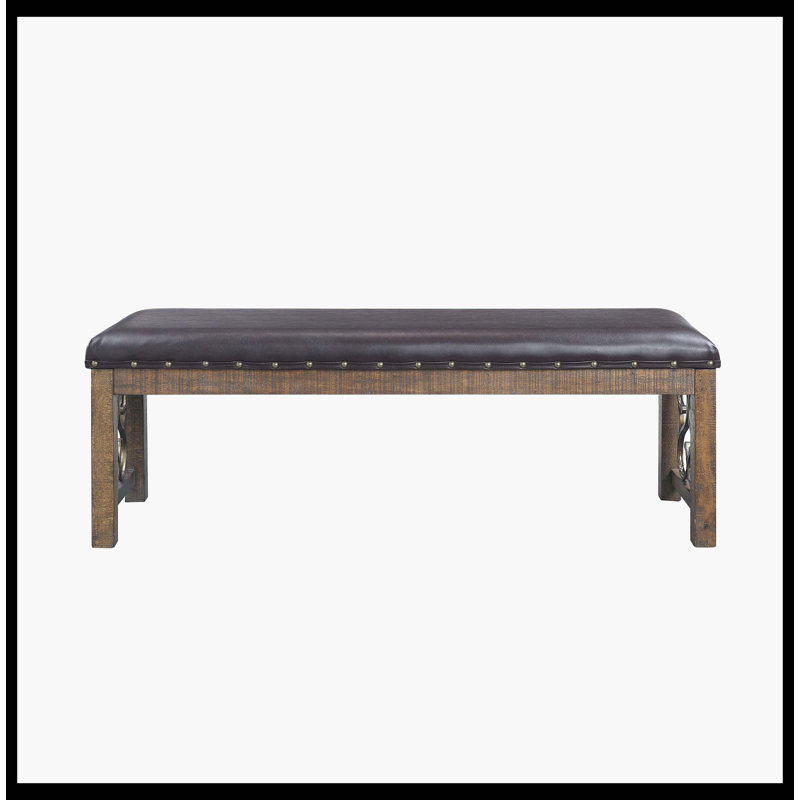 Banc en cuir synthétique noir et cerisier vieilli Raphaela