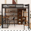 Lit mezzanine spacieux en métal avec bureau intégré, garde-robe et étagères
