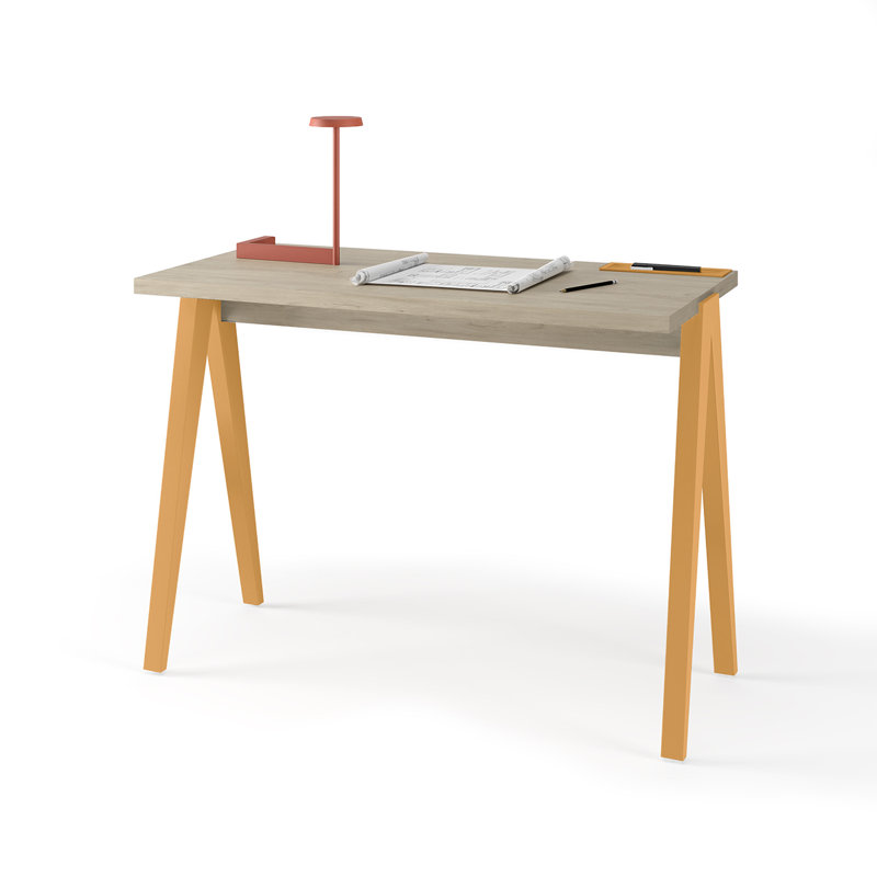 Gundrath Solid Wood Base Writing Desk, Mustard, Light Oak