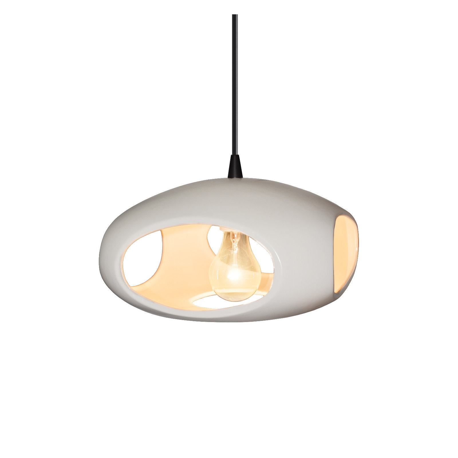 Logan Single Light Ceramic Dimmable Pendant, Matte Black, Bisque
