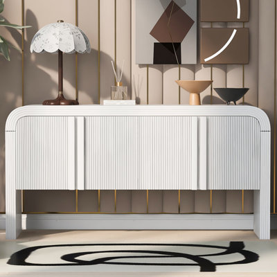 Console de 63 pouces à motif de vagues avec 4 portes et tablette réglable, table de canapé au design incurvé derrière le canapé, table d'entrée rustique étroite pour le salon, le vestibule et le couloir