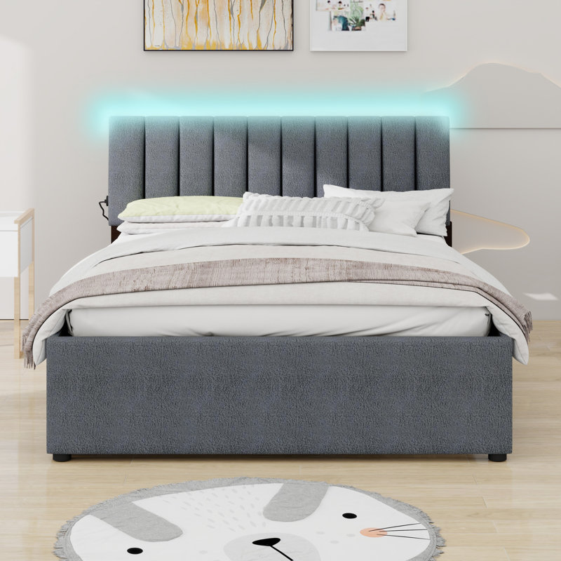 Lit plateforme tapissier avec lit gigogne, Gris