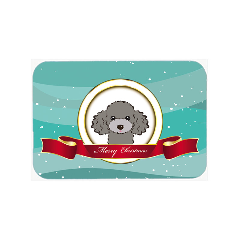 Poodle Merry Christmas Glass Cutting Board, Silver Gray
