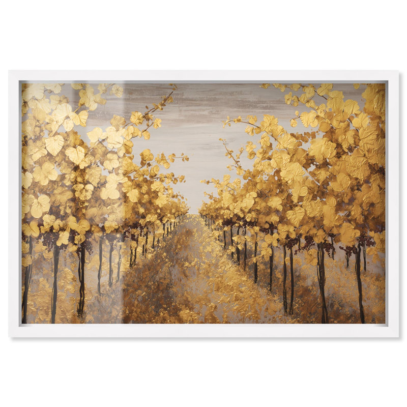 Décoration murale dorée Golden Leaves IV par Art Remedy, cadre blanc, 24 x 16, H 17 po x l 25 po, Cadre blanc