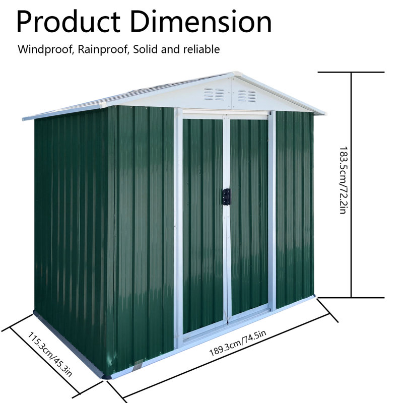 6ftx4ft Outdoor Tool Storage Shed With Apex Roof And Aluminum Alloy Frame, Sliding Door For Garden Equipment Shed, Metal Frame Items