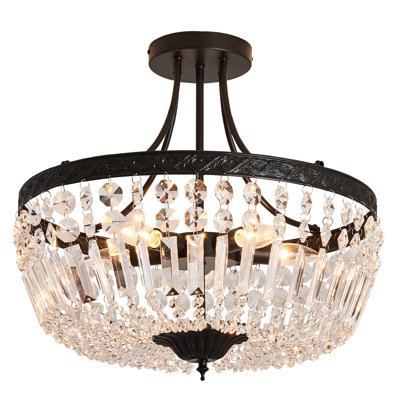 5-Light 19.68" Chandelier Style Bowl Semi Flush Mount with Crystal Accents