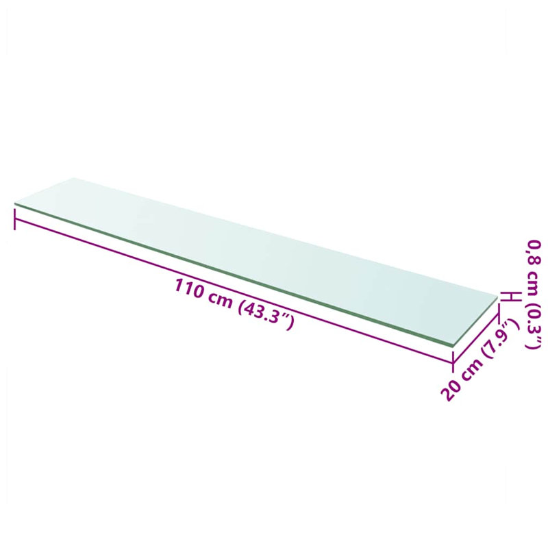 Tablette murale Tablette flottante présentoir mural en verre trempé, H 0,31 po x l 43,3 po x P 7,9 po