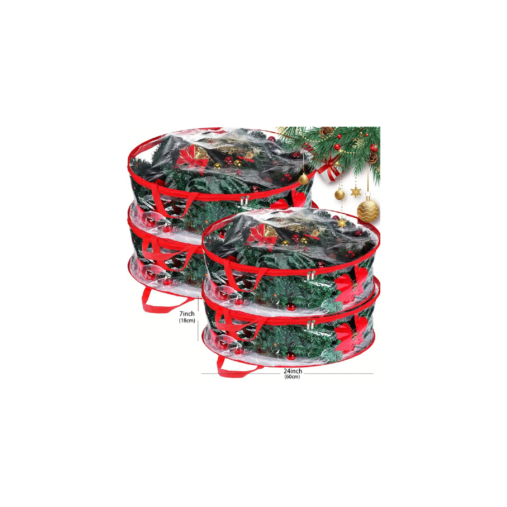 Clear Everyday Bag, Christmas Wreath Storage Container With Zippered And Reinforced Handle For Holiday Seasonal Wreath Garland