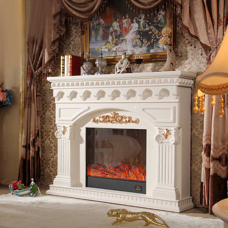 Foyer électrique décoratif de style européen à flamme simulée, Blanc