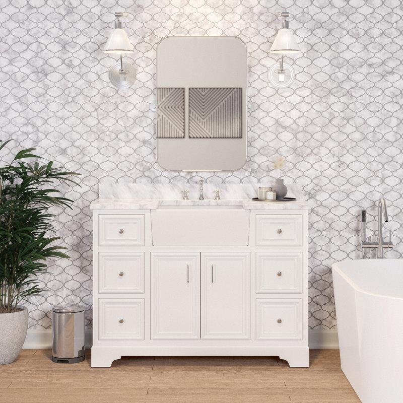 Ensemble de meuble-lavabo simple de 48 po Emiliano, Marbre de Carrare, Blanc