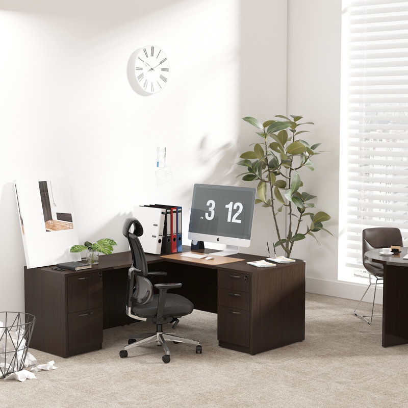 66.93'' L-shaped Desk With File Cabinets, Espresso