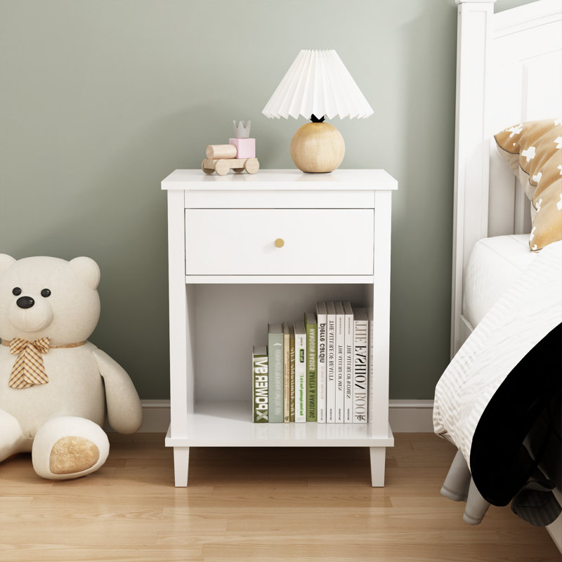 Aldreth 1 - Drawer Nightstand,Side Table With Shelf, White
