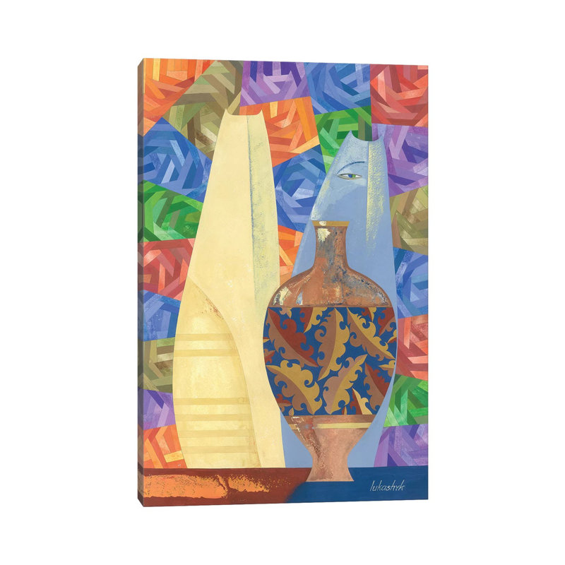 Porcelain And Blue Cats by Neli Lukashyk - Wrapped Canvas Painting, 20.32 cm H x 30.48 cm W