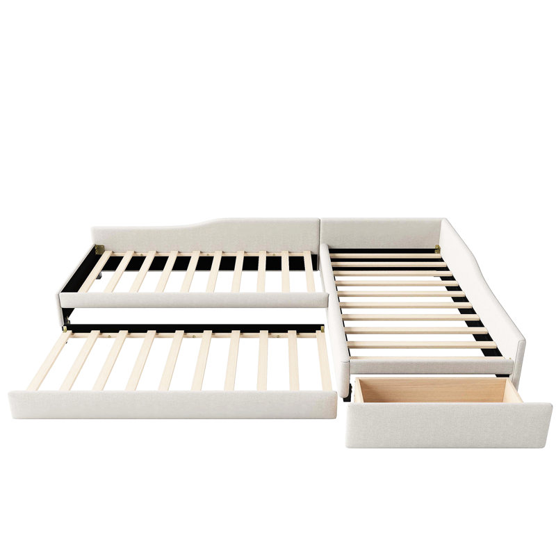 Lit de jour simple double tapissier, lit gigogne, tiroir, beige, chambres d'amis, pas de sommier requis