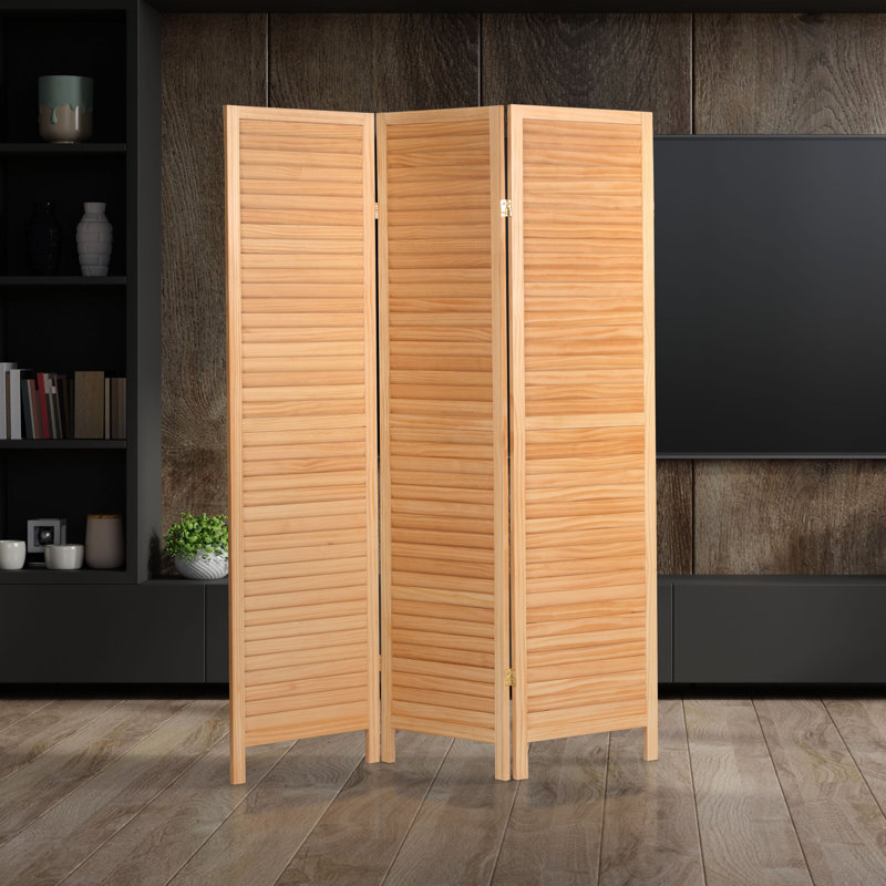 6 Ft. Tall Wooden Louvered Room Divider Walnut 3 Panel, Natural, 3