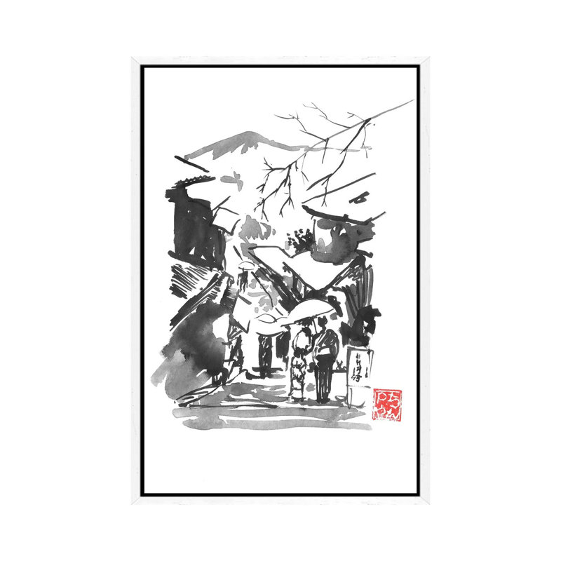Fuji San In Snow by Péchane - Painting on Canvas, White Framed, 66.04 cm H x 45.72 cm W