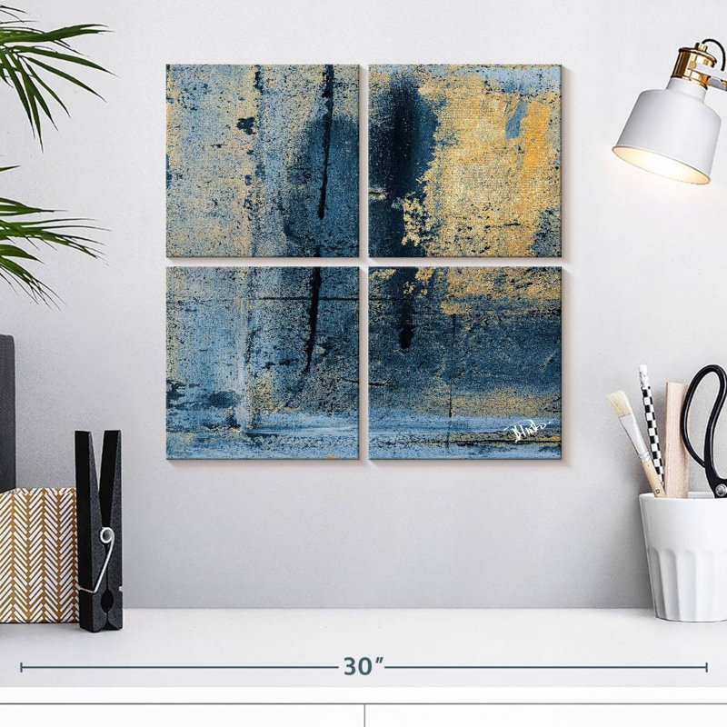 Or sur carré bleu I, H 18 po x l 18 po