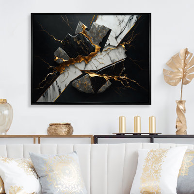 «Abstract Geode Black III», reproduction d'art sur toile encadrée en marbre abstrait