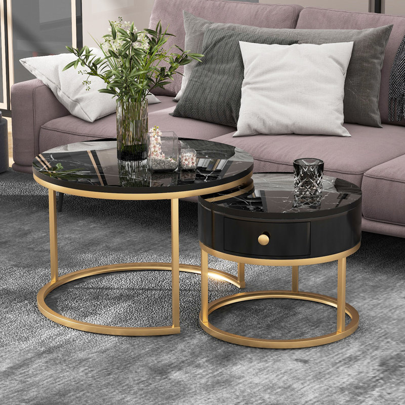 Anglina Coffee Table with Storage, Black, 48" H x  70" W x 70" D