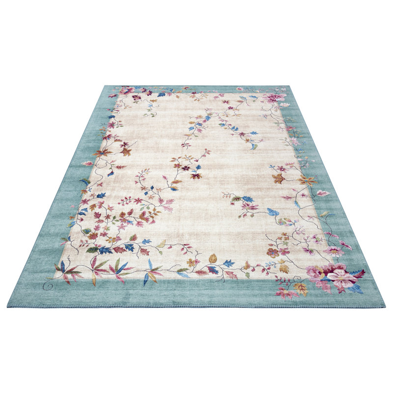 Machine Woven Beige/Teal Rug, Rectangle 200 x 290m
