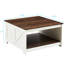 Table basse rustique avec tablette semi-ouverte, cocktail carré en bois pour la vie et la réunion, style, noyer et aspect de surface facile à nettoyer, rangement