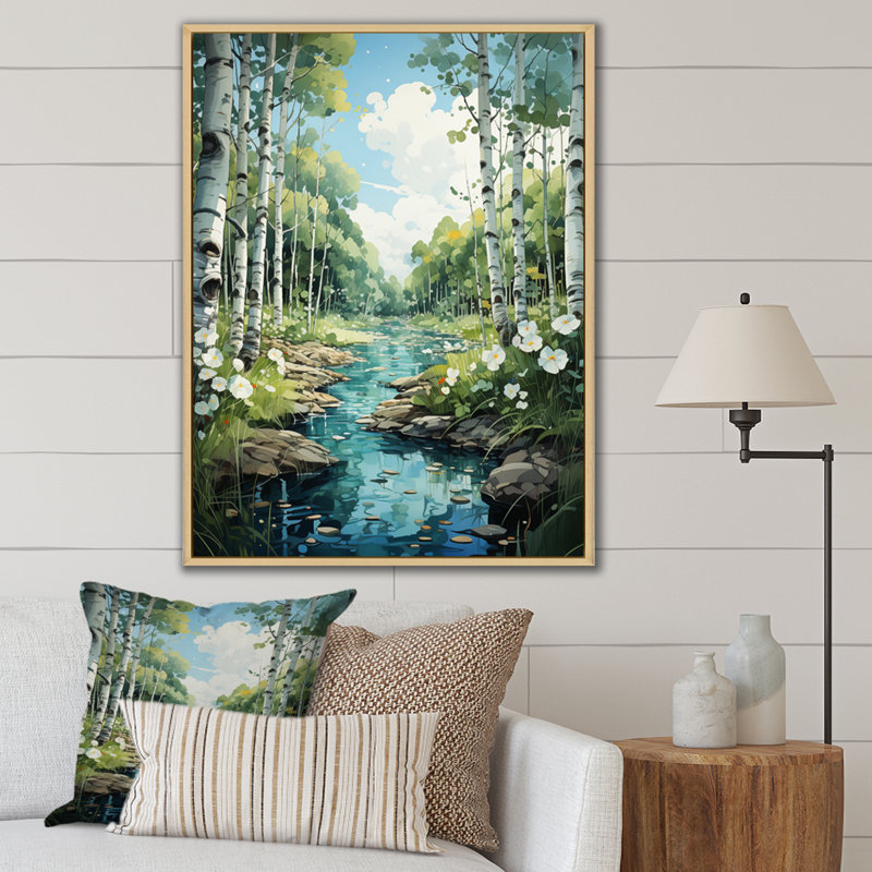 Forêt enchantée de bouleaux Travison IV, H 44 po x l 34 po x P 1,5 po, Cadre naturel flottant