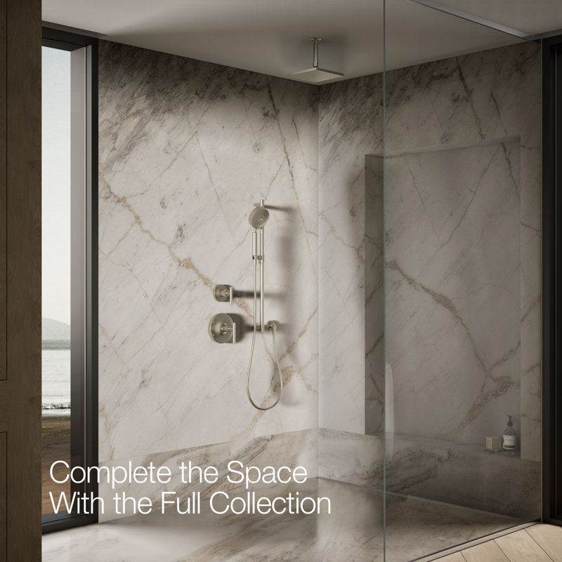 Contemporary Rain Shower Head, Vibrant Brushed Nickel, 1.75 GPM, Square